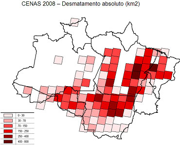 desmatamento absoluto (Km2) 2008